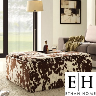 ETHAN HOME Decor Brown White Cow Hide Storage Ottoman