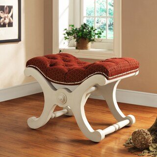 TRIBECCA HOME Imperial Red Fabric White Bench with Nailhead Detail