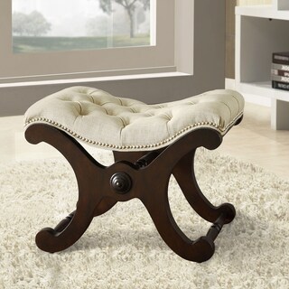 TRIBECCA HOME Imperial Beige Linen Bench with Nailhead Detail