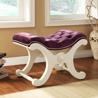 TRIBECCA HOME Imperial Purple Velvet White Bench with Nailhead Detail