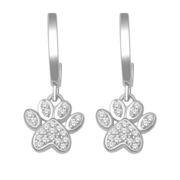De Couer 10k White Gold 1/10ct TDW Diamond Paw Print Earrings (H-I, I2)