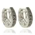 Dolce Giavonna Silver Overlay Marcasite Cutout Design Hoop Earrings