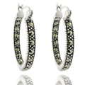 Dolce Giavonna Silver Overlay Marcasite Hoop Earrings