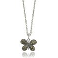 Dolce Giavonna Silver Overlay Marcasite Butterfly Necklace