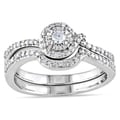 Miadora Sterling Silver 1/7ct TDW Diamond Bridal Halo Ring Set (H-I, I2-I3)
