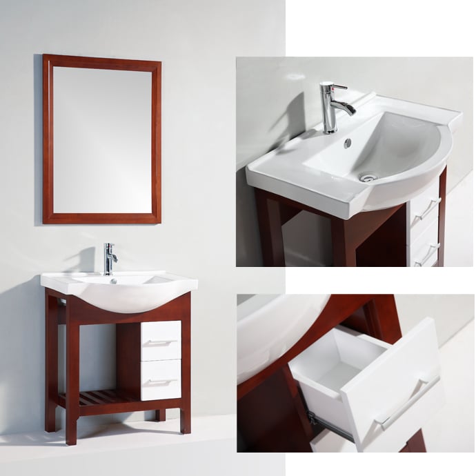 Ceramic Top Single Sink Bathroom Vanity with Matching Mirror