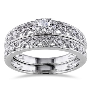 Miadora Sterling Silver 1/10ct TDW Vintage Diamond Filigree Bridal Ring Set (G-H, I2-I3)