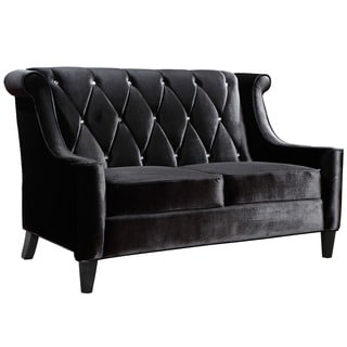 Modern Black Velvet Loveseat with Crystal Buttons