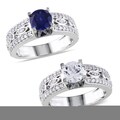 Miadora Sterling Silver White or Blue Sapphire Engagement Ring