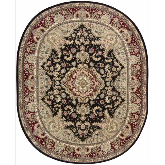 Low Price Nourison 2000 Hand-tufted Tabriz Black Rug (7'6 x 9'6) Oval