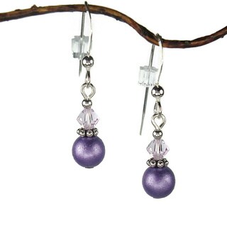 Jewelry by Dawn Purple Double Bead With Crystal Sterling Silver Earrings