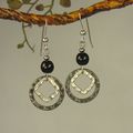 Jewelry by Dawn Black With Silver And Antique Silver Hammered Drop Earrings