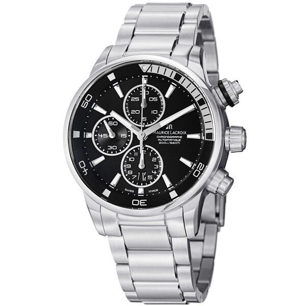 Maurice Lacroix Men's 'Pontos' Black Dial Stainless Steel Watch