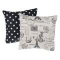 Paris Black Reversible Square Decorative Pillows (Set of 2)