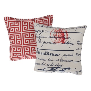 (^.^)/  Greek Key Red Reversible Square Decorative Pillows (Set of 2)