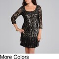 Ignite Evenings Women's Sequined Tassel Hem Dress