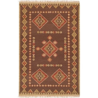 Hand-woven Red/Brown Southwestern Aztec Kelso Hard Twist Wool Rug (2' x 3')