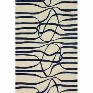Handmade Luna Curves Navy Wool/ Faux Silk Rug (5' x 8')