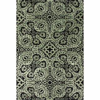 Handmade Lace Black Wool Rug (5' x 8')