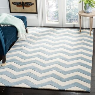Handmade Chevron Blue/ Ivory Wool Rug (8' x 10')