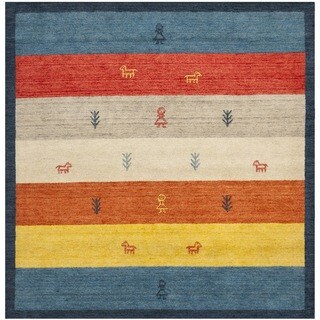 Handmade Gabeh Journey Bluel Wool Rug (7' Square)