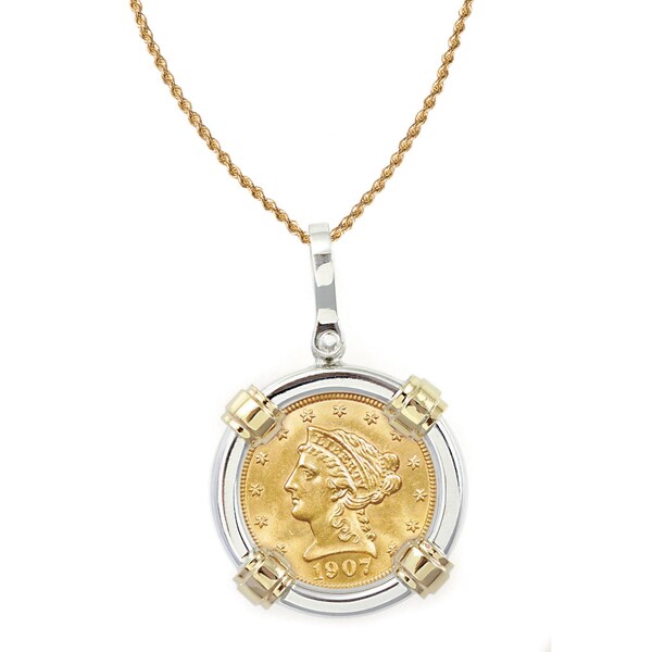 ... 50 Liberty Gold Piece Quarter Eagle Coin Bezel Pendant Necklace