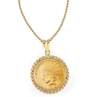 ... Gold 10 Indian Head Gold Piece Eagle Coin Rope Bezel Pendant Necklace