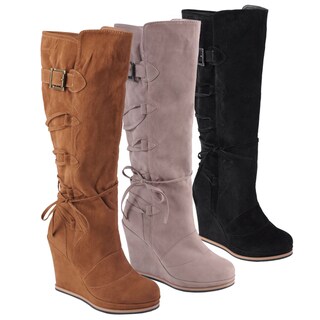 Hailey Jeans Co. Women's 'Bree' Round Toe Lace-up Detail Wedge Boots