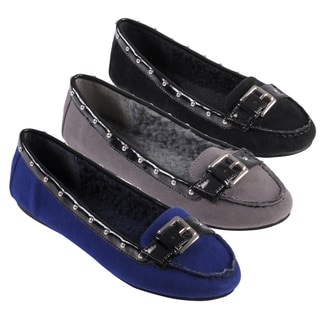 Journee Collection Women's 'City' Buckle Detail Studded Ballet Flats