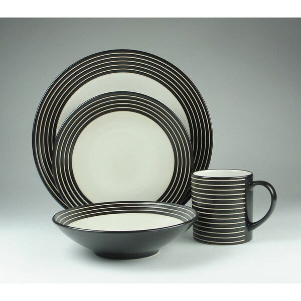 Denby 'Intro' Black Stripes 16piece Stoneware Dinnerware Set