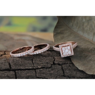 De Couer 10k Gold 2ct TDW Diamond Halo Bridal Ring Set (H-I, I2)