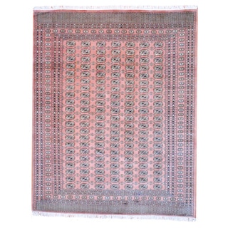 --->  Pakistani Hand-knotted Bokhara Peach/ Black Wool Rug (8' x 10')