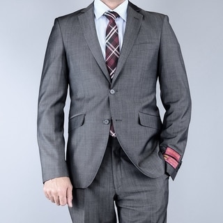 Click to Enlarge for Men's EuroSlim Fit Sharkskin Grey Black 2-button Wool Suit Men's EuroSlim Fit Sharkskin Grey Black 2-button Wool Suit-Image