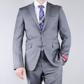 Mantoni Men's Textured Grey 2-button Slim-Fit Wool Suit