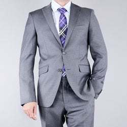 Men's Textured Grey 2-button Slim-Fit Wool Suit-Image