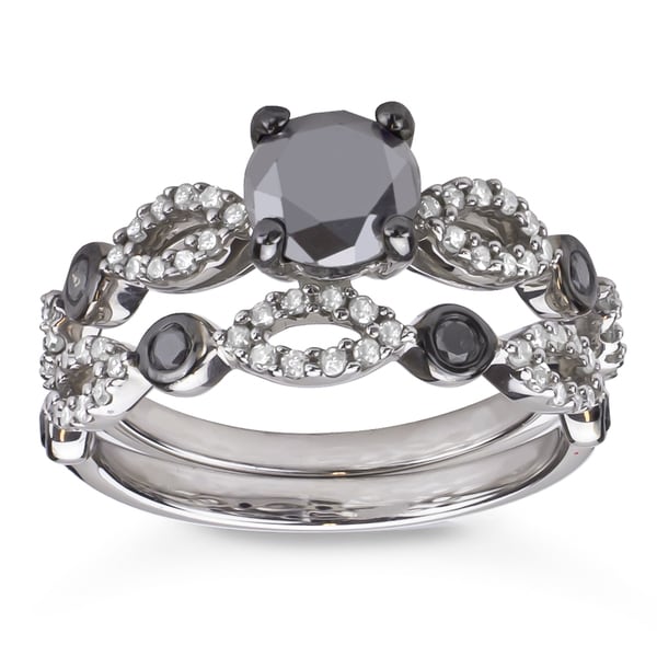 Sterling-Silver-1-1-2ct-TDW-Black-and-White-Diamond-Bridal-Ring-Set-H ...