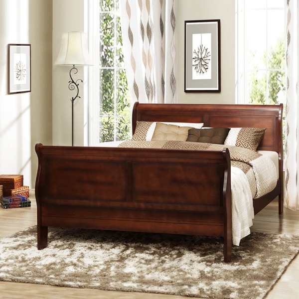 Canterbury Cherry Finish Queensize Sleigh Bed  80004934  Overstock 