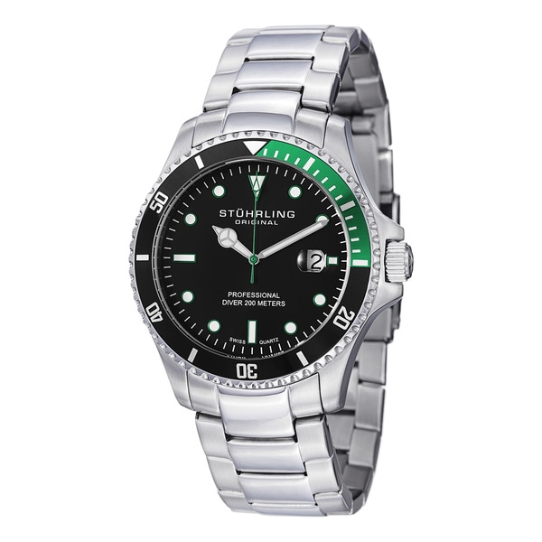 Stuhrling Original Men's Regatta Elite Black-Dial Stainless-Steel Bracelet Watch Stuhrling Original Men's Regatta Elite Black-Dial Stainless-Steel Bracelet Watch