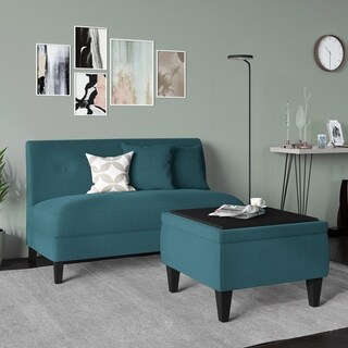 Portfolio Engle Sunset Red Linen Table Storage Ottoman