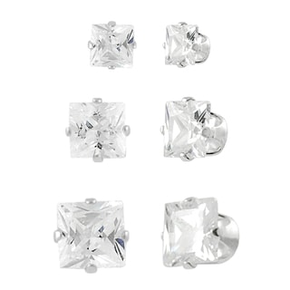 Tressa Sterling Silver CZ Princess-Cut Stud Earring Set (3 Pair)