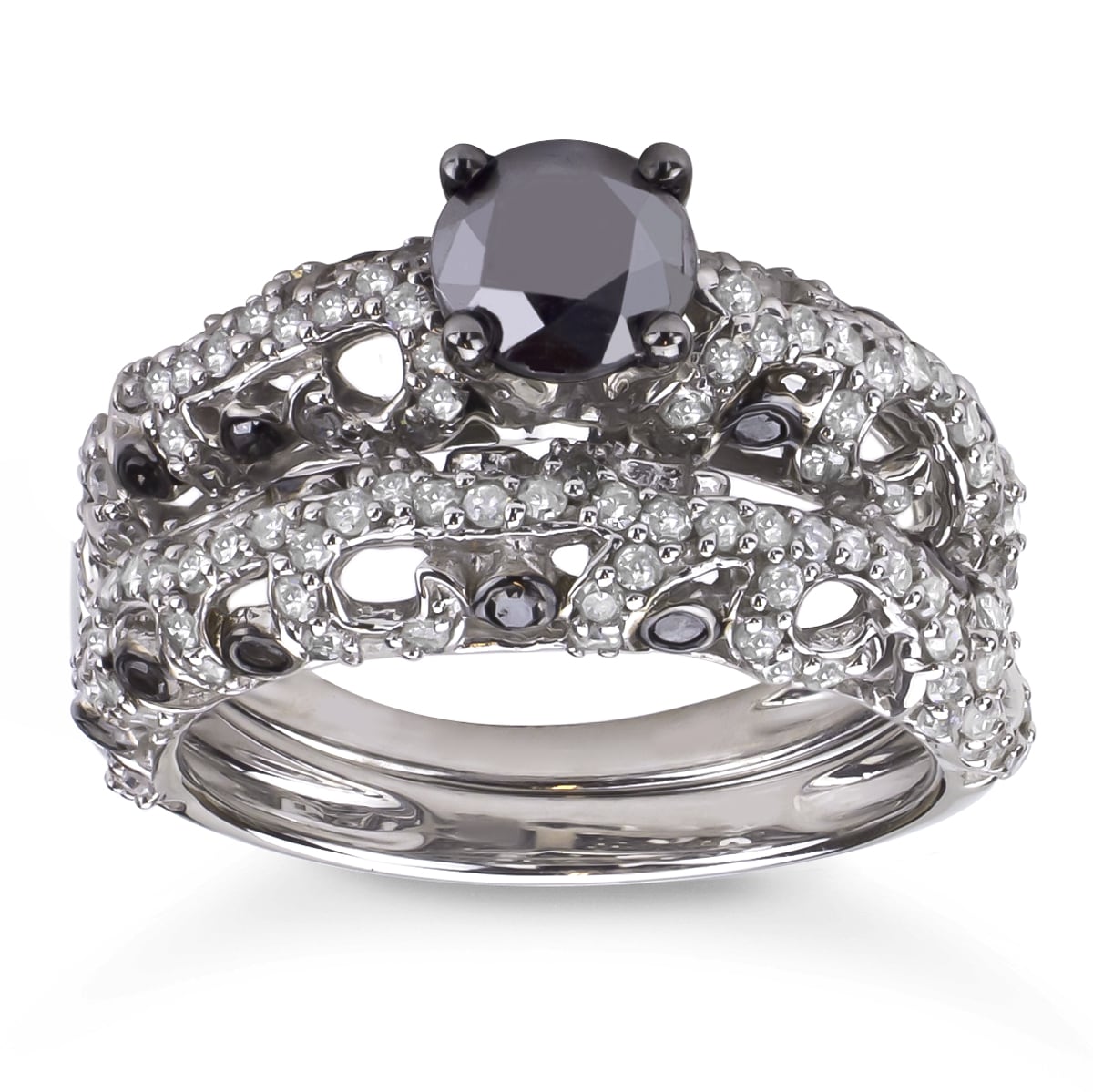 Sterling-Silver-2ct-TDW-Black-and-White-Diamond-Bridal-Ring-Set-H-I-I1 ...