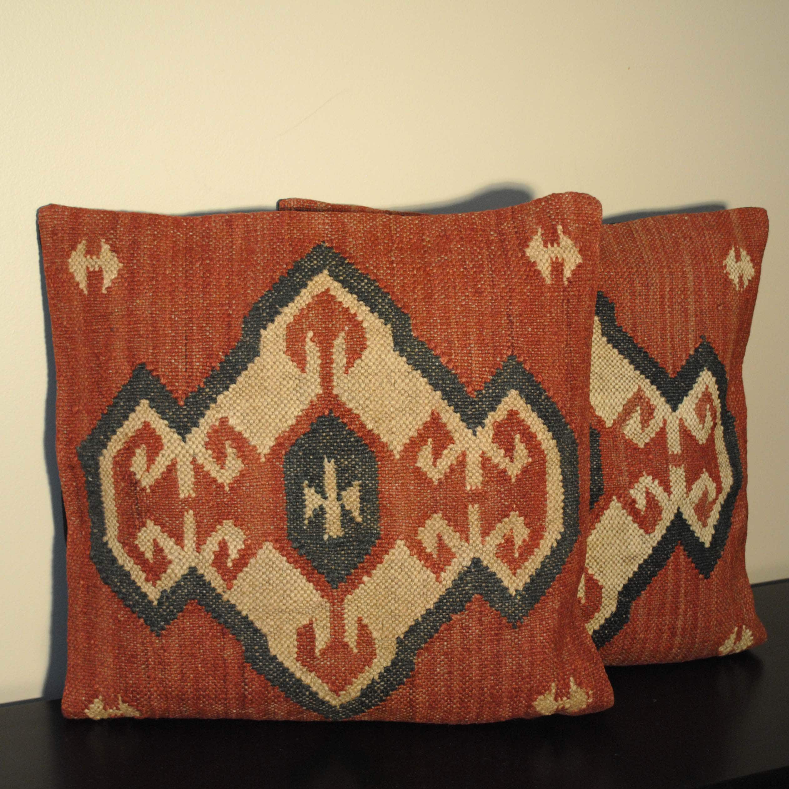 Compare Price Tribal Indo Kilim Red/Beige/Black Pillows (Set of Two)