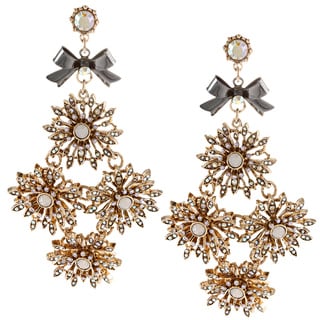 Betsey Johnson Crystal Flower Link Dangle Earrings