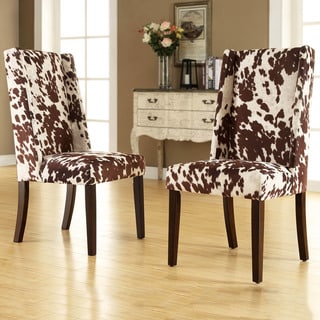 TRIBECCA HOME Ian Brown Cow Hide Wingback Dining Chair (Set of 2)