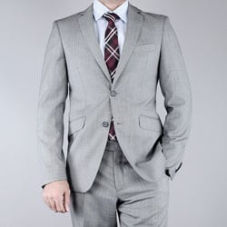 Men's Slim Fit Birdseye Grey 2-Button Wool Suit-Image