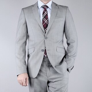 Mantoni Men's Slim Fit Birdseye Grey 2-Button Wool Suit