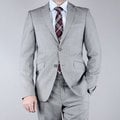 Mantoni Men's Slim Fit Birdseye Grey 2-Button Wool Suit
