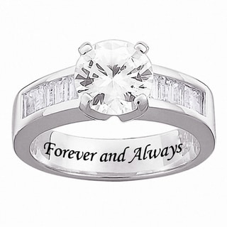 Sterling Silver Engraved Cubic Zirconia Wedding-style Ring Sterling Silver Engraved Cubic Zirconia Wedding-style Ring
