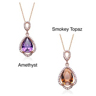 Rose-plated Sterling Silver Colored and Clear Cubic Zirconia Necklace