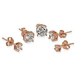 Icz Stonez Rose Gold over  Sterling Silver 10.44 TCW Cubic Zirconia Earring Stud Set